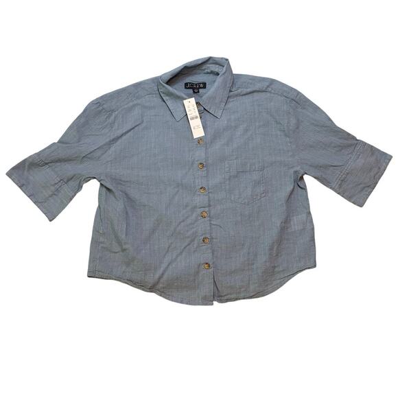 J.Crew Blue Voile Cropped Button-Up Shirt Size 6 NWT Lightweight - Picture 2 of 5